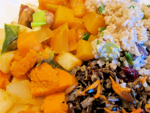 A Vegetable Trio of butternut squash, brown rice, quinoa with beets... YUMMY!